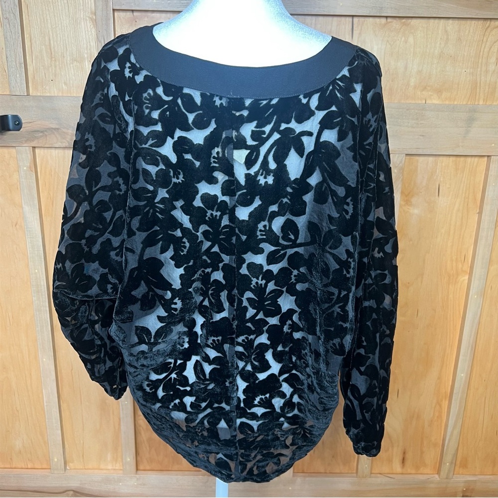 Mystree Size Small | Black Velvet Sheer | STUNNING| Women's Long Sleeve Top - Picture 6 of 9